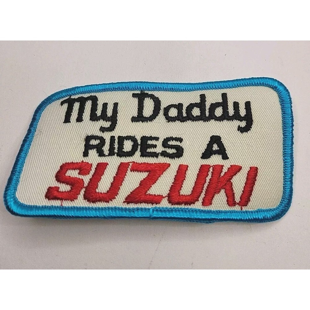 Vintage "My Daddy Rides a Suzuki" Motorcycle Biker Riding Iron On Patch